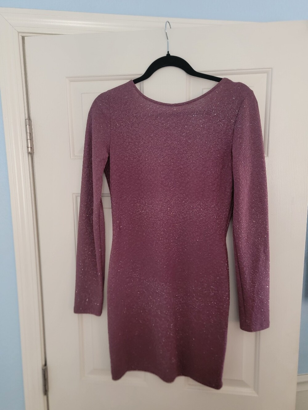 Fashion Nova Glitter Long-Sleeve Bodycon Dress in Mauve